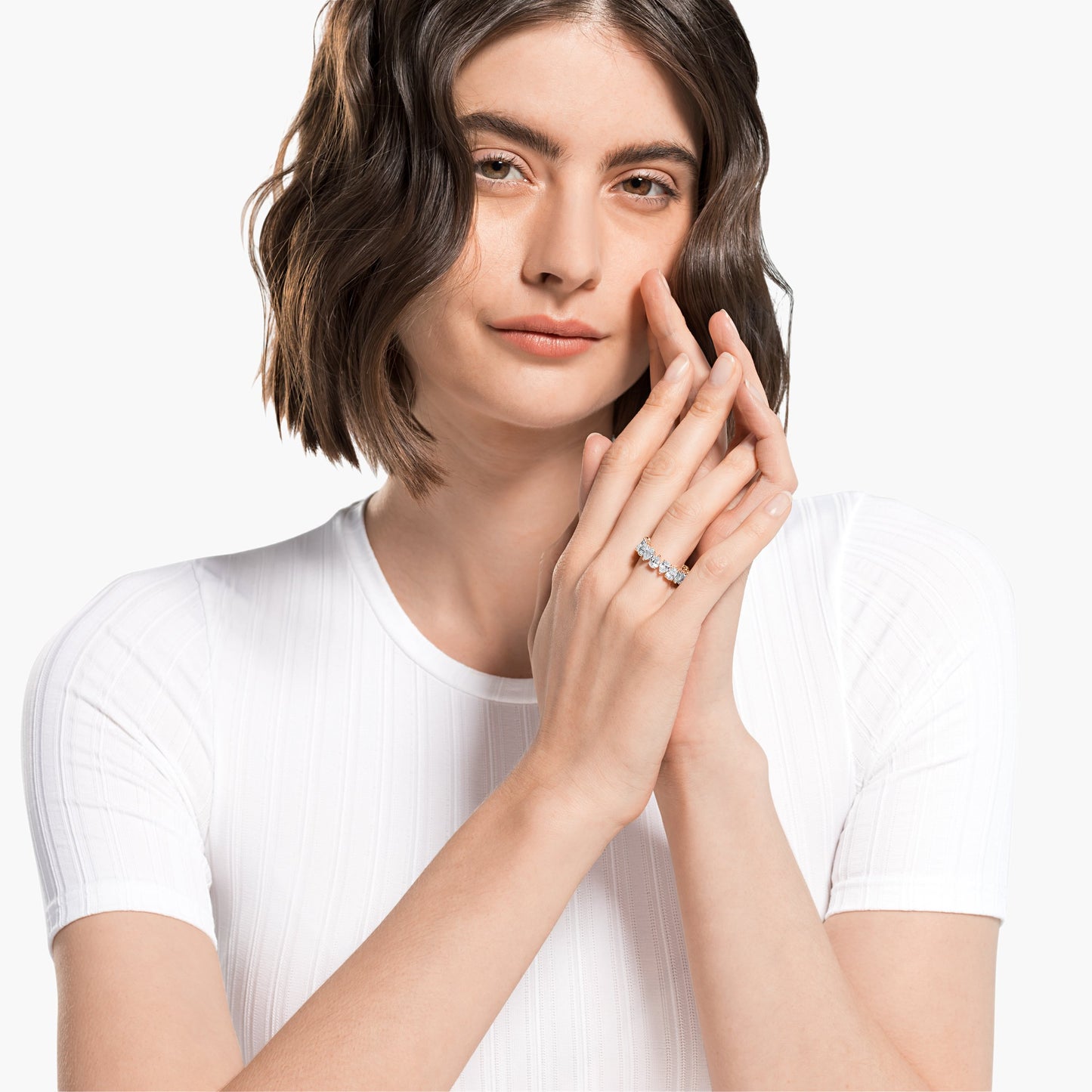 Anillo Matrix Vittore Talla pera, Blanco, Baño tono oro rosa