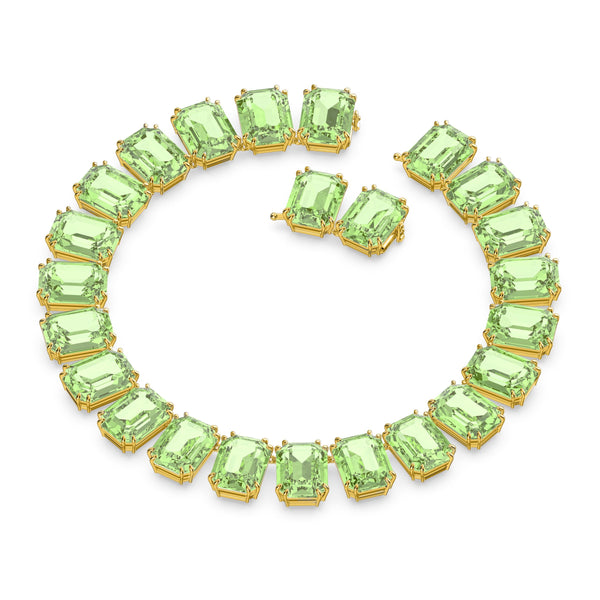 Collar Millenia, Cristales talla octagonal, verde, Baño de rodio