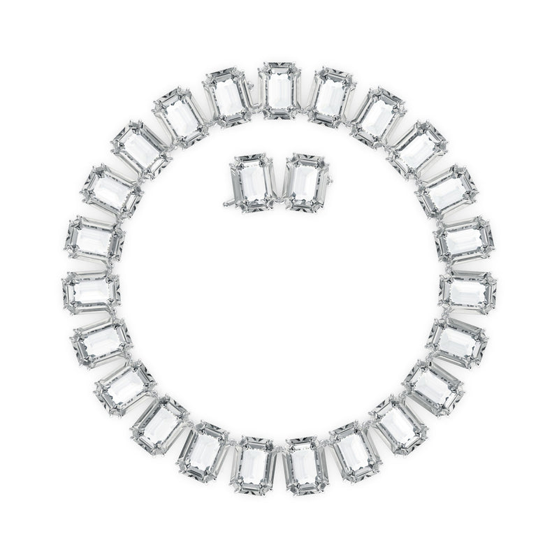 Collar Millenia Cristales talla octogonal, Blanco, Baño de rodio