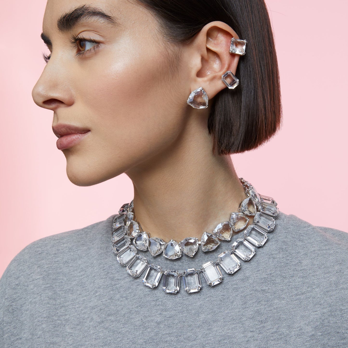 Collar Millenia Cristales talla octogonal, Blanco, Baño de rodio