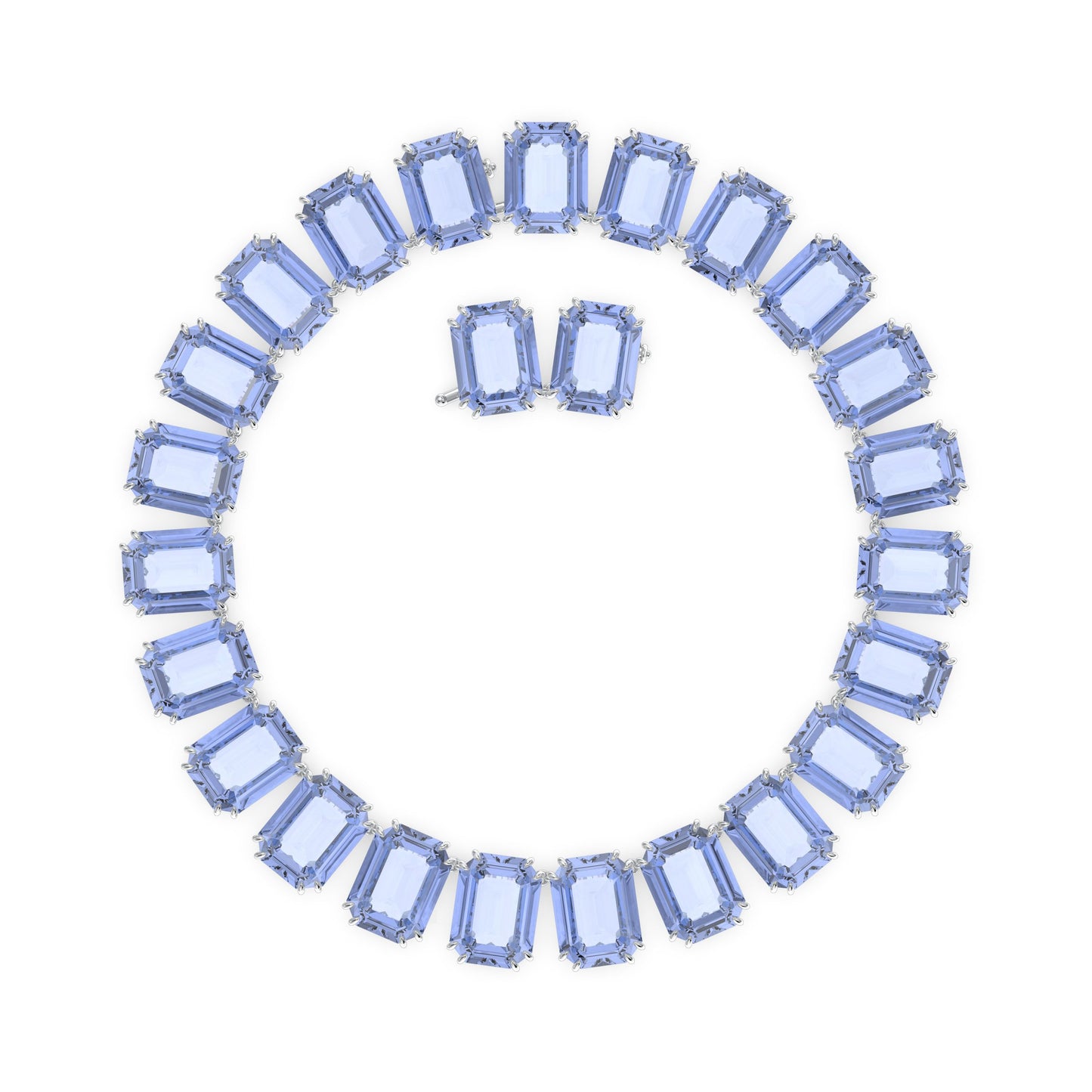 Collar Millenia, Cristales talla octagonal, Azul, Baño de rodio