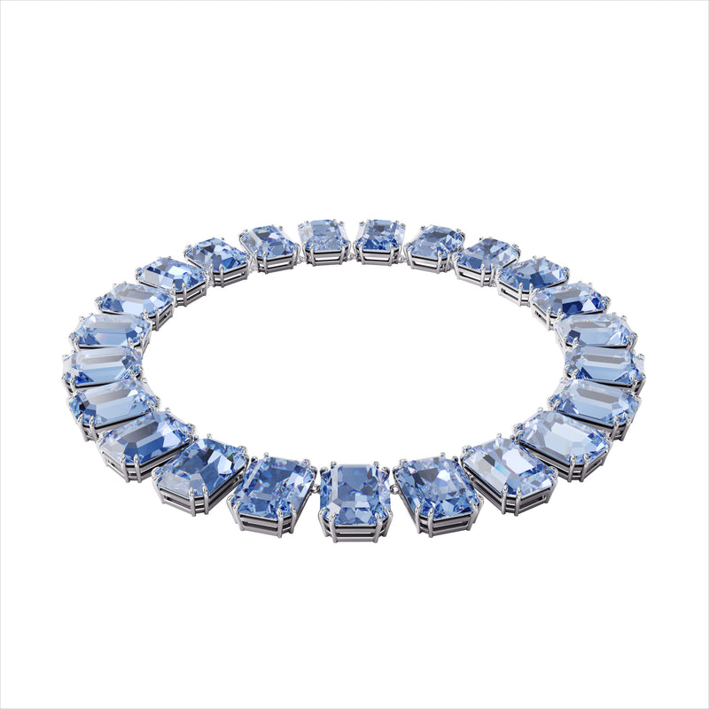 Collar Millenia, Cristales talla octagonal, Azul, Baño de rodio