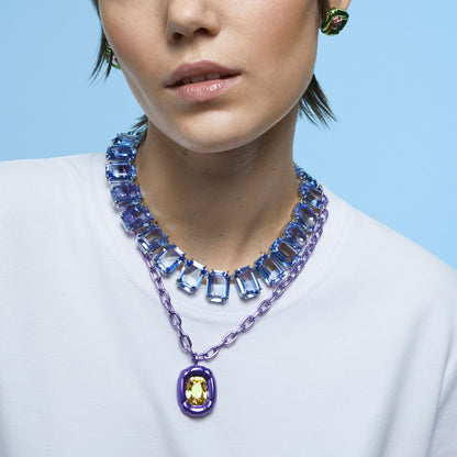 Collar Millenia, Cristales talla octagonal, Azul, Baño de rodio