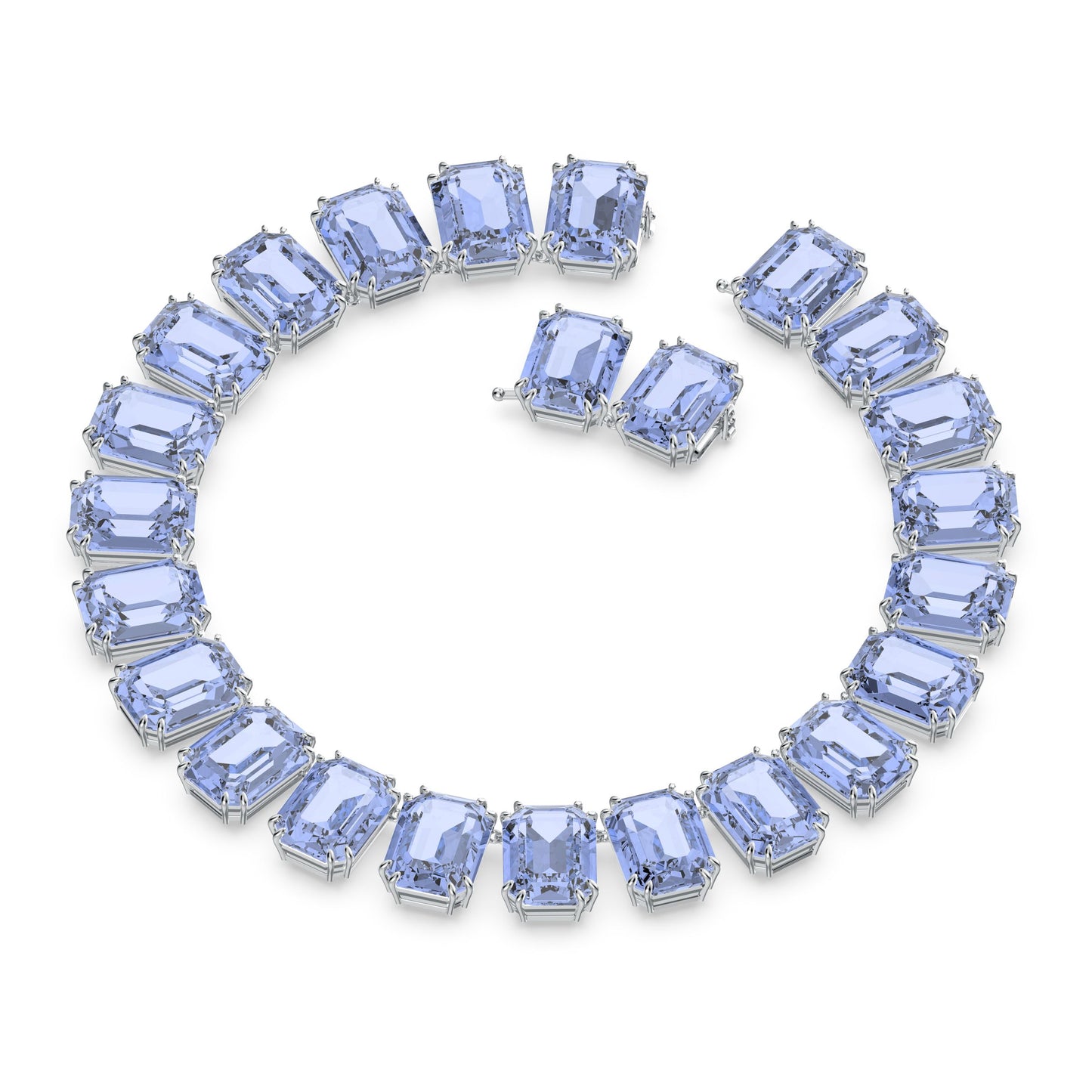Collar Millenia, Cristales talla octagonal, Azul, Baño de rodio