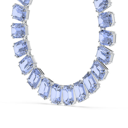 Collar Millenia, Cristales talla octagonal, Azul, Baño de rodio