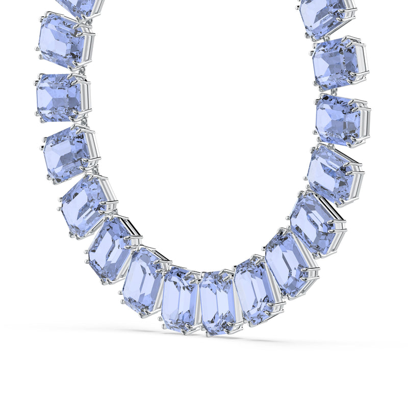 Collar Millenia, Cristales talla octagonal, Azul, Baño de rodio