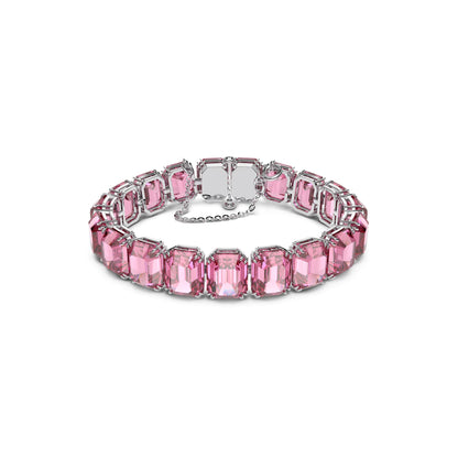 Pulsera Millenia, Cristales talla octogonal, Rosa, Baño de rodio