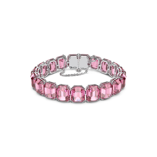 Pulsera Millenia, Cristales talla octogonal, Rosa, Baño de rodio