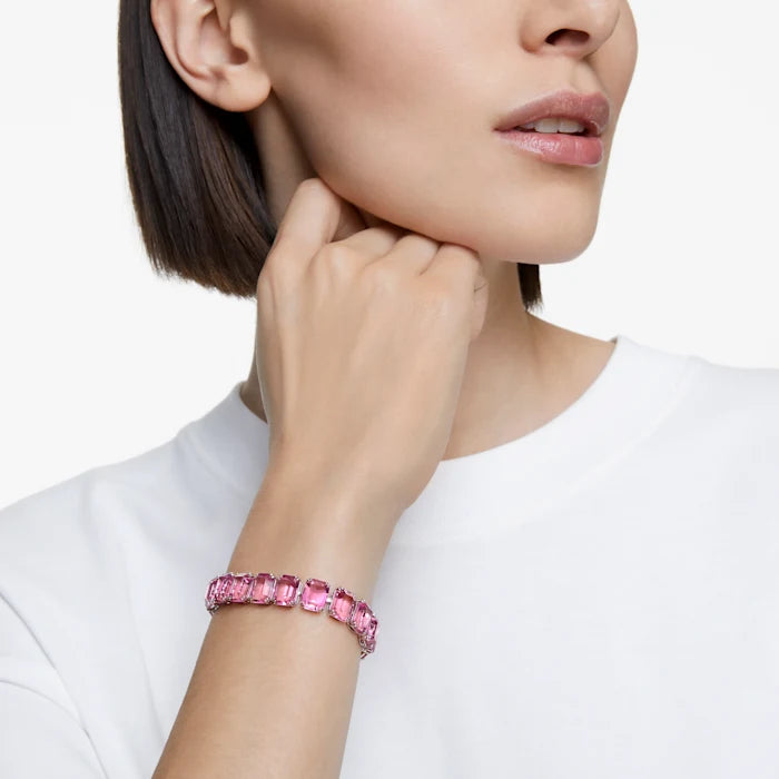 Pulsera Millenia, Cristales talla octogonal, Rosa, Baño de rodio