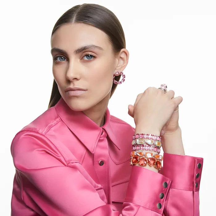 Pulsera Millenia, Cristales talla octogonal, Rosa, Baño de rodio