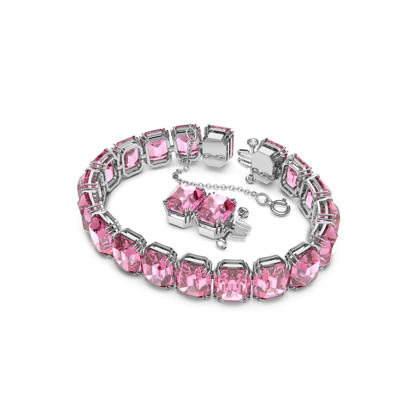 Pulsera Millenia, Cristales talla octogonal, Rosa, Baño de rodio