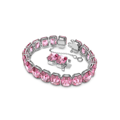 Pulsera Millenia, Cristales talla octogonal, Rosa, Baño de rodio