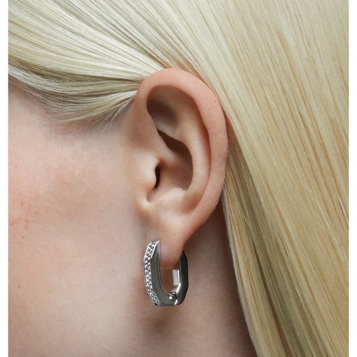 Pendientes de aro Dextera, Octogonal, Blanco