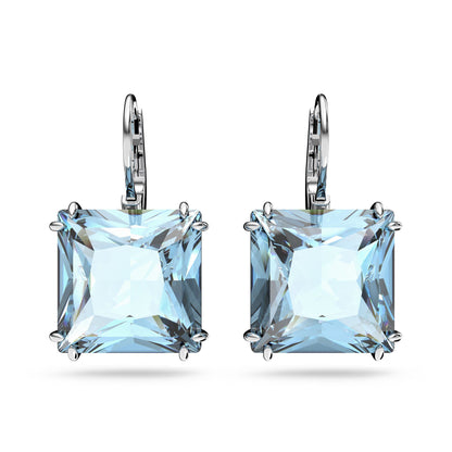 Pendientes Millenia, Cristal de talla cuadrada, Azul, Baño de rodio