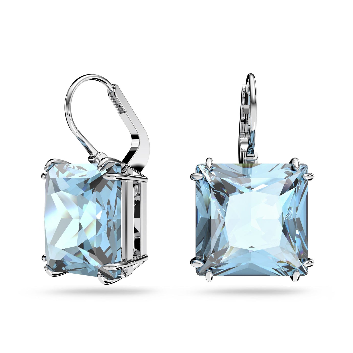 Pendientes Millenia, Cristal de talla cuadrada, Azul, Baño de rodio