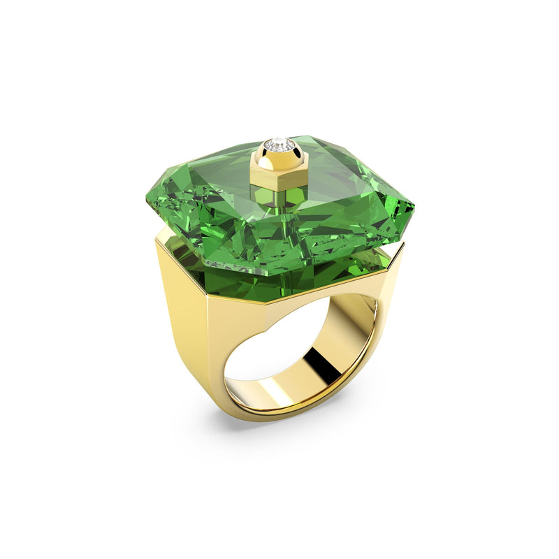 Anillo Numina, Cristal de talla octogonal, Verde, Baño tono oro