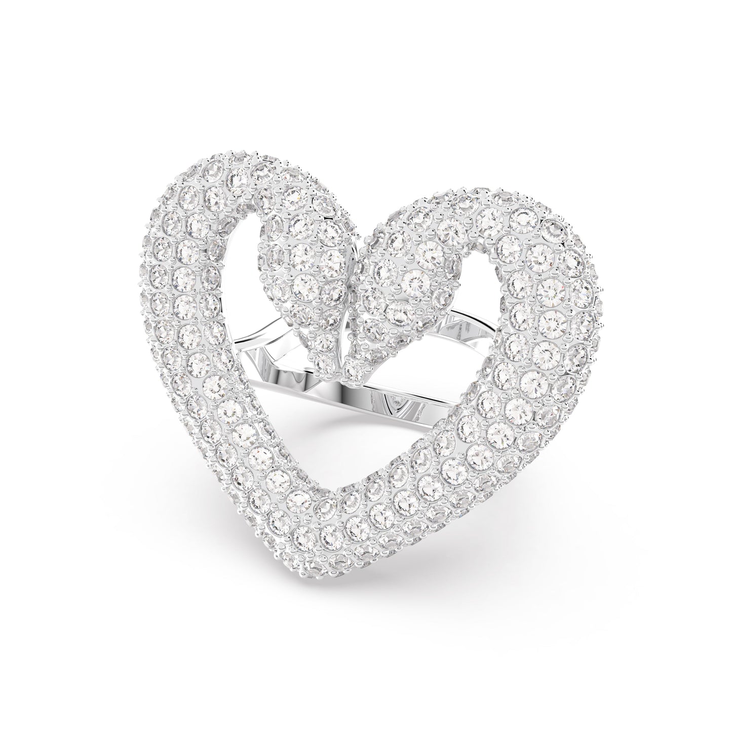 Anillo de cóctel Sublima, Corazón, Blanco, Baño de rodio