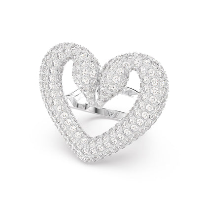 Anillo de cóctel Sublima, Corazón, Blanco, Baño de rodio