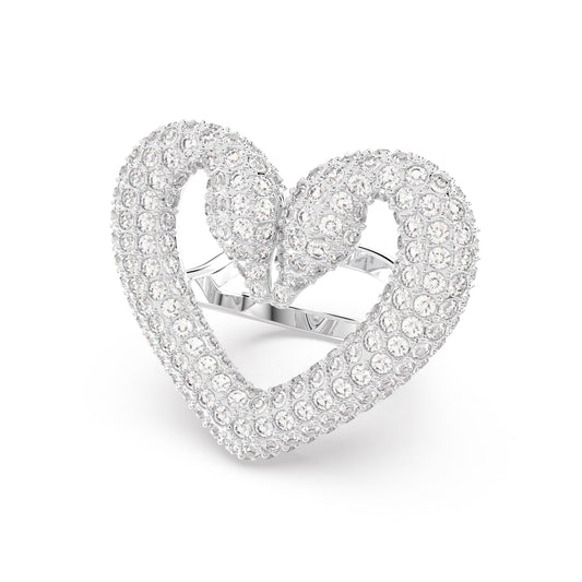 Anillo de cóctel Sublima, Corazón, Blanco, Baño de rodio