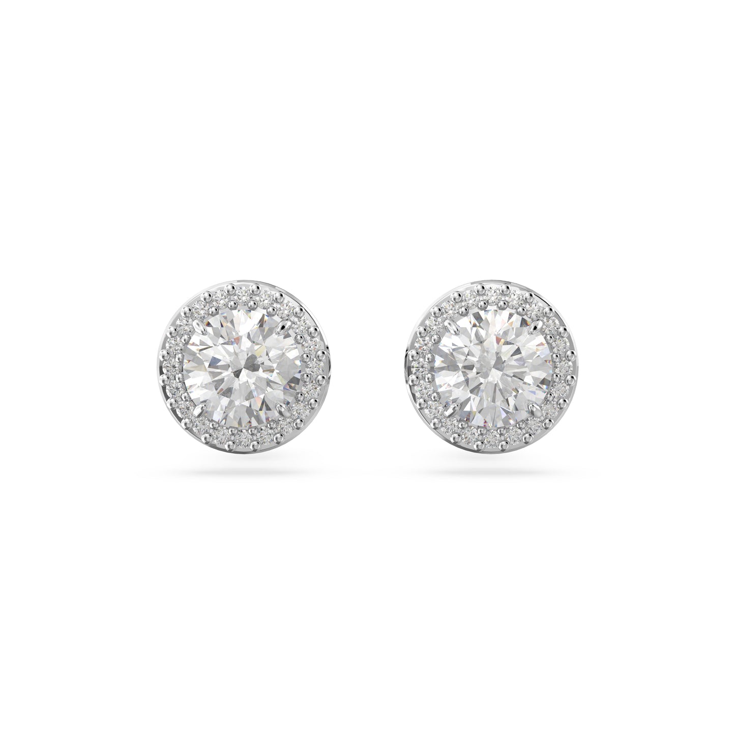 Pendientes de botón Constella, Talla redonda, Pavé, Blancos, Baño de rodio