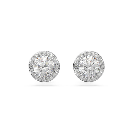 Pendientes de botón Constella, Talla redonda, Pavé, Blancos, Baño de rodio