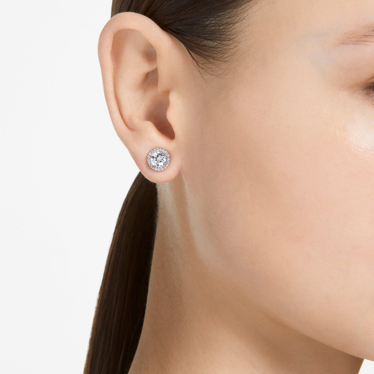 Pendientes de botón Constella, Talla redonda, Pavé, Blancos, Baño de rodio