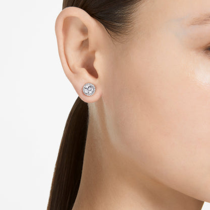 Pendientes de botón Constella, Talla redonda, Pavé, Blancos, Baño de rodio