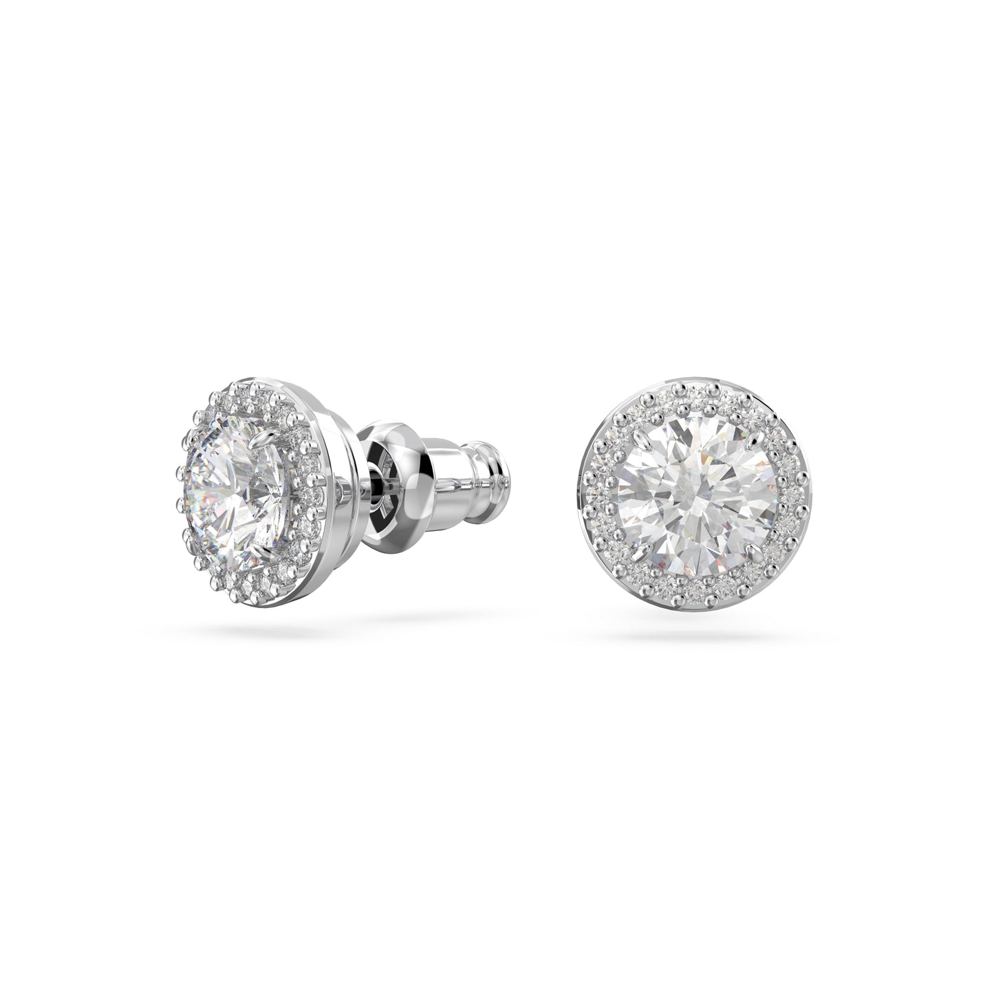 Pendientes de botón Constella, Talla redonda, Pavé, Blancos, Baño de rodio