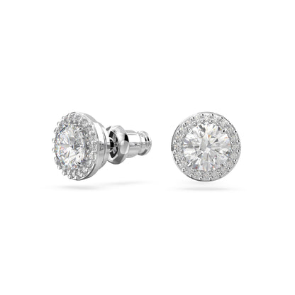 Pendientes de botón Constella, Talla redonda, Pavé, Blancos, Baño de rodio