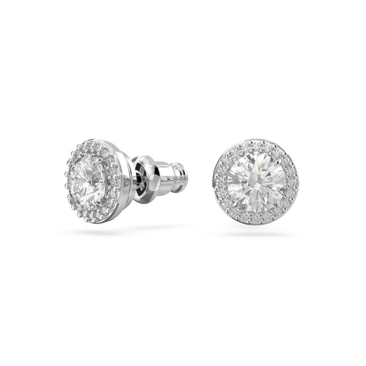 Pendientes de botón Constella, Talla redonda, Pavé, Blancos, Baño de rodio
