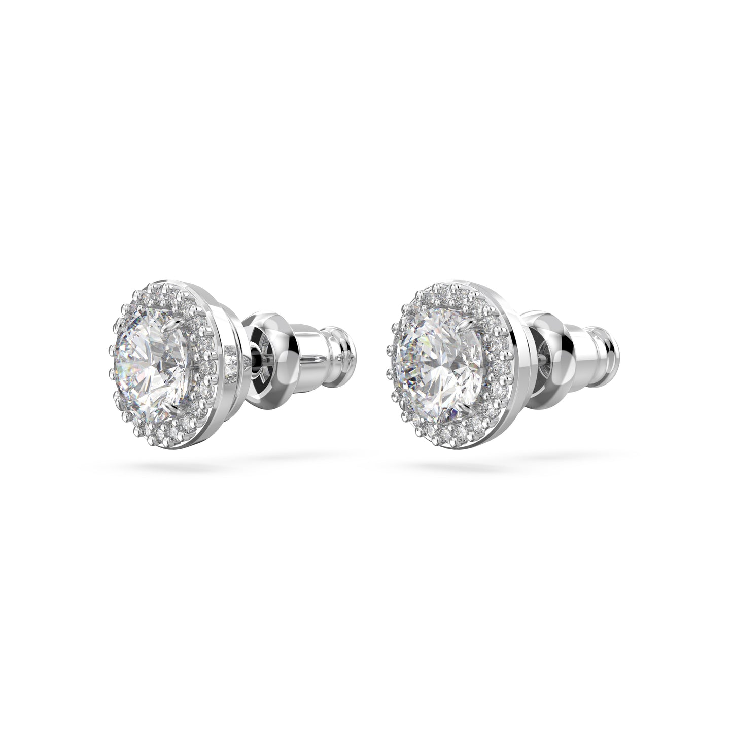 Pendientes de botón Constella, Talla redonda, Pavé, Blancos, Baño de rodio