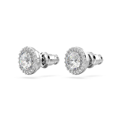 Pendientes de botón Constella, Talla redonda, Pavé, Blancos, Baño de rodio