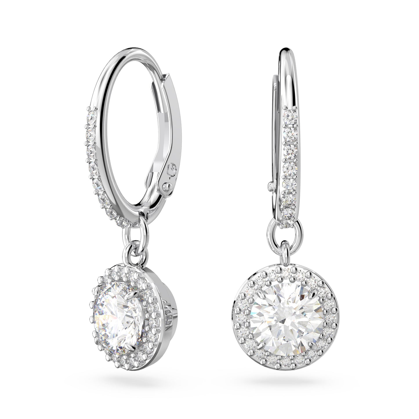 Pendientes Constella, Talla redonda, Pavé, Blancos, Baño de rodio
