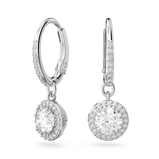 Pendientes Constella, Talla redonda, Pavé, Blancos, Baño de rodio
