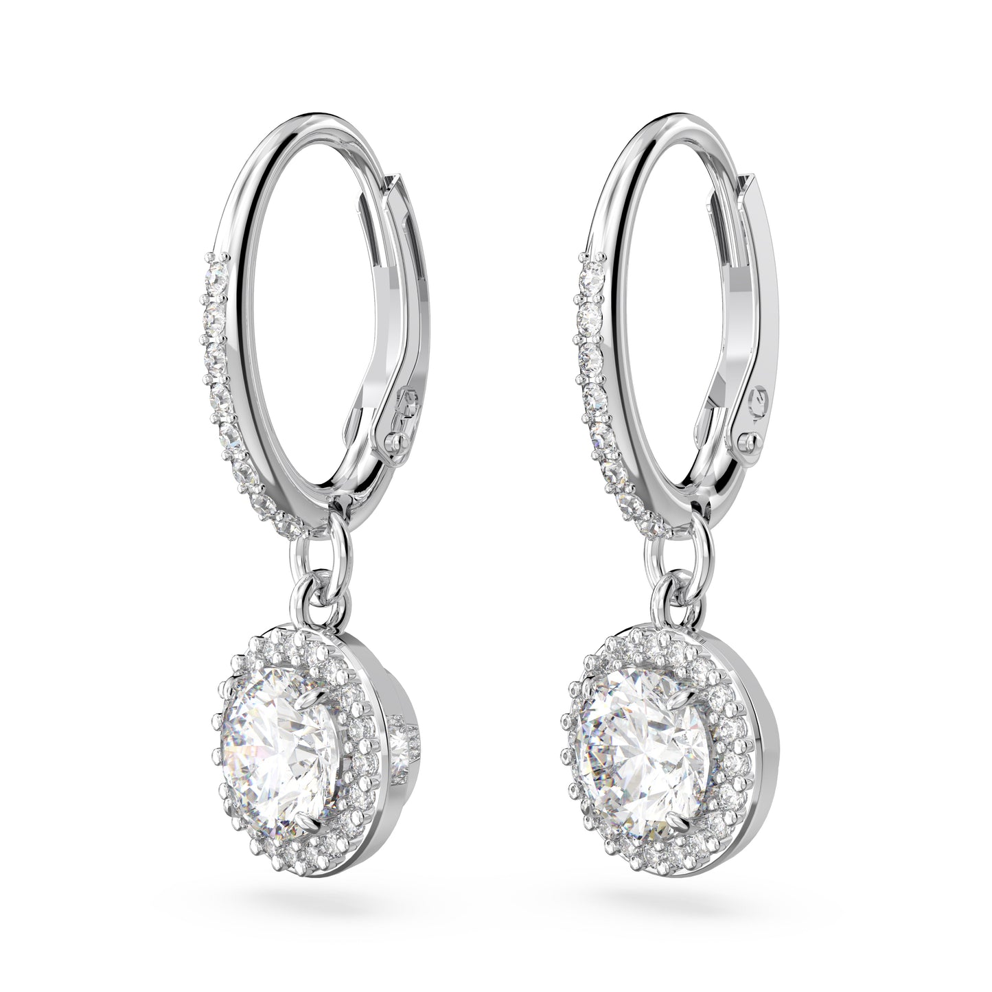 Pendientes Constella, Talla redonda, Pavé, Blancos, Baño de rodio