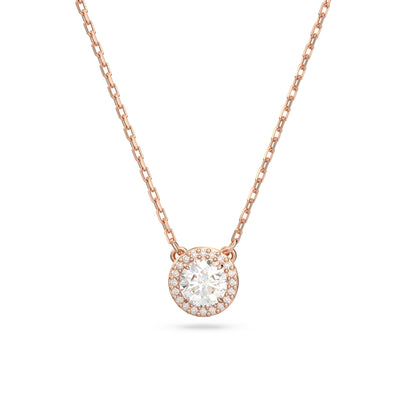 Colgante Constella, Talla redonda, Pavé, Blanco, Baño tono oro rosa