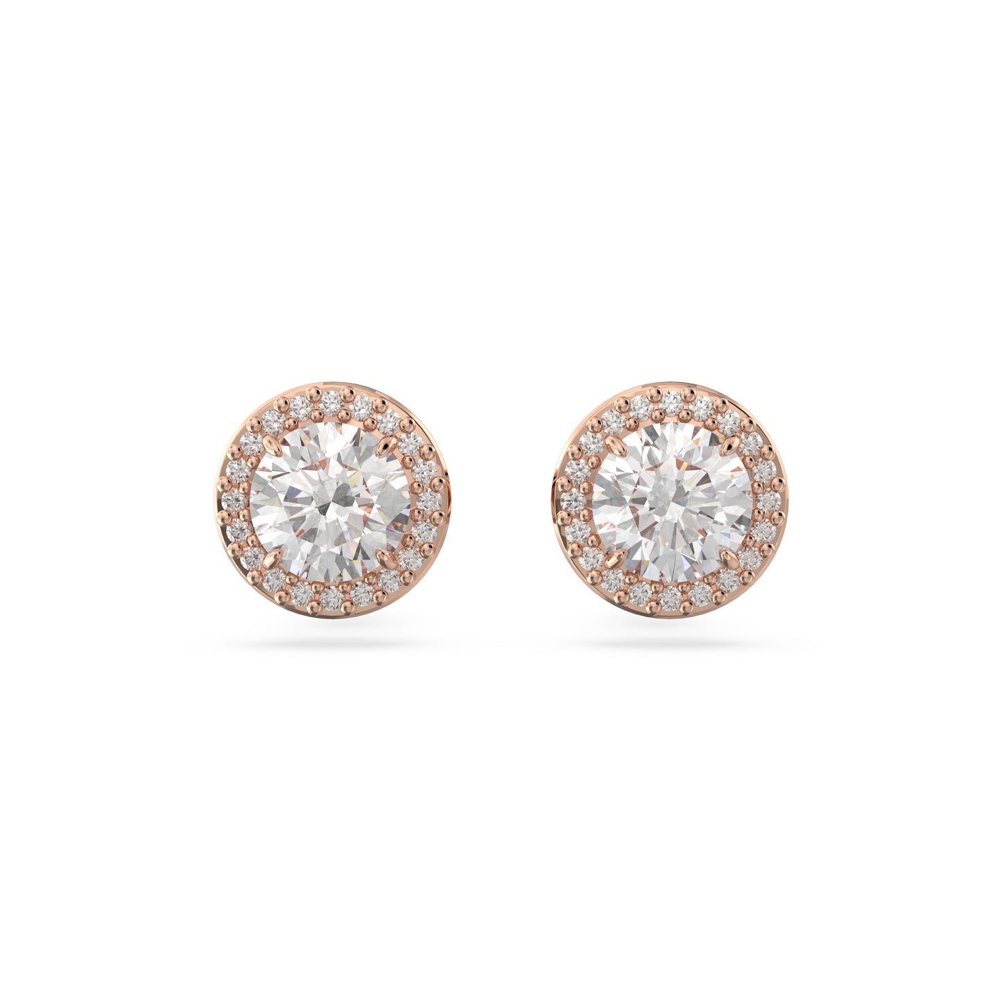 Pendientes de botón Constella, Talla redonda, Pavé, Blancos, Baño tono oro rosa