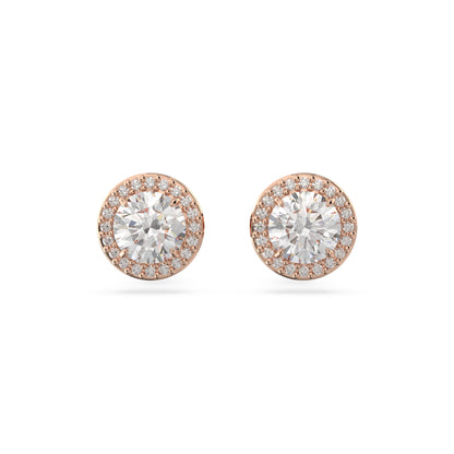 Pendientes de botón Constella, Talla redonda, Pavé, Blancos, Baño tono oro rosa