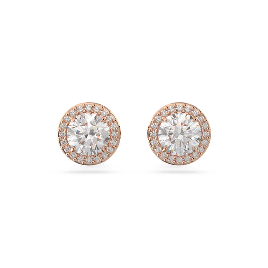 Pendientes de botón Constella, Talla redonda, Pavé, Blancos, Baño tono oro rosa