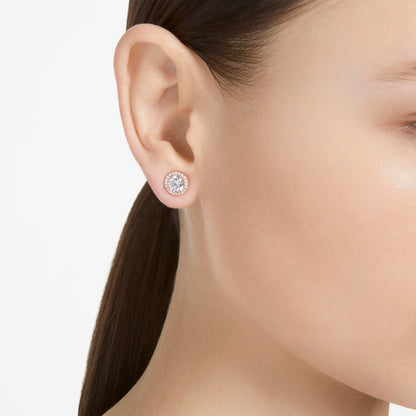 Pendientes de botón Constella, Talla redonda, Pavé, Blancos, Baño tono oro rosa