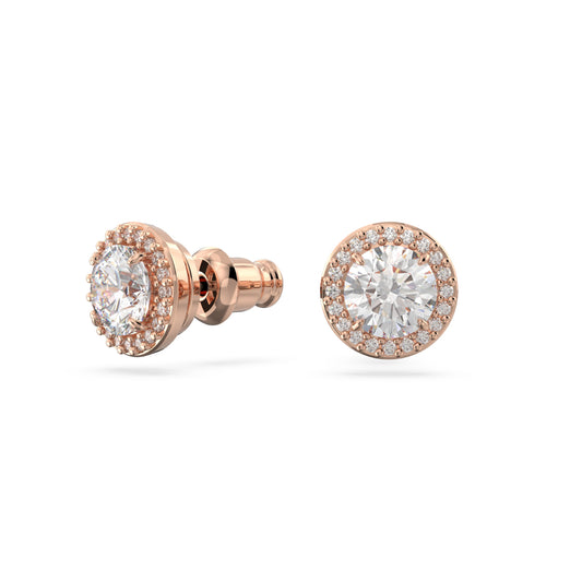 Pendientes de botón Constella, Talla redonda, Pavé, Blancos, Baño tono oro rosa