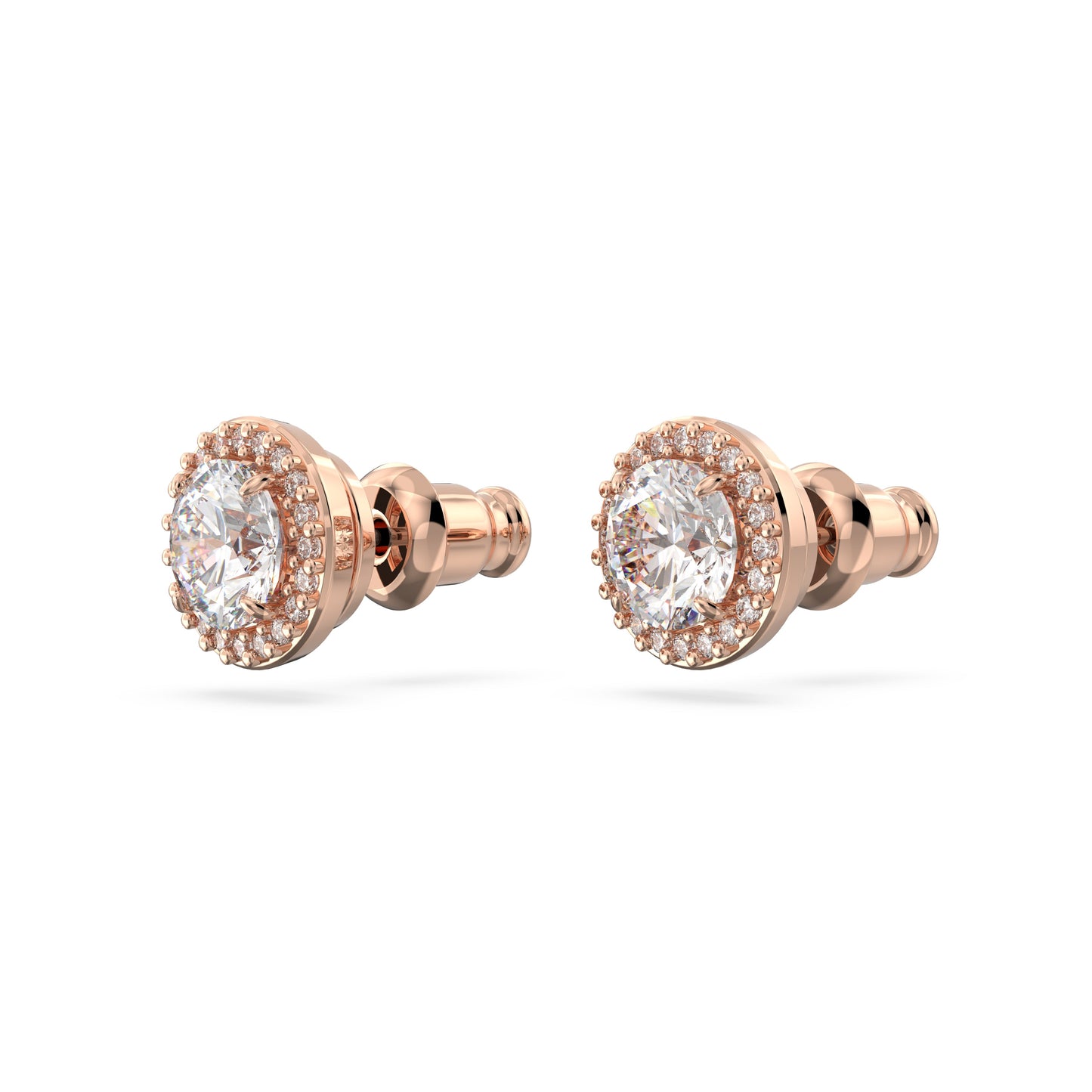 Pendientes de botón Constella, Talla redonda, Pavé, Blancos, Baño tono oro rosa