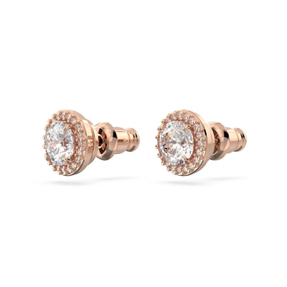 Pendientes de botón Constella, Talla redonda, Pavé, Blancos, Baño tono oro rosa
