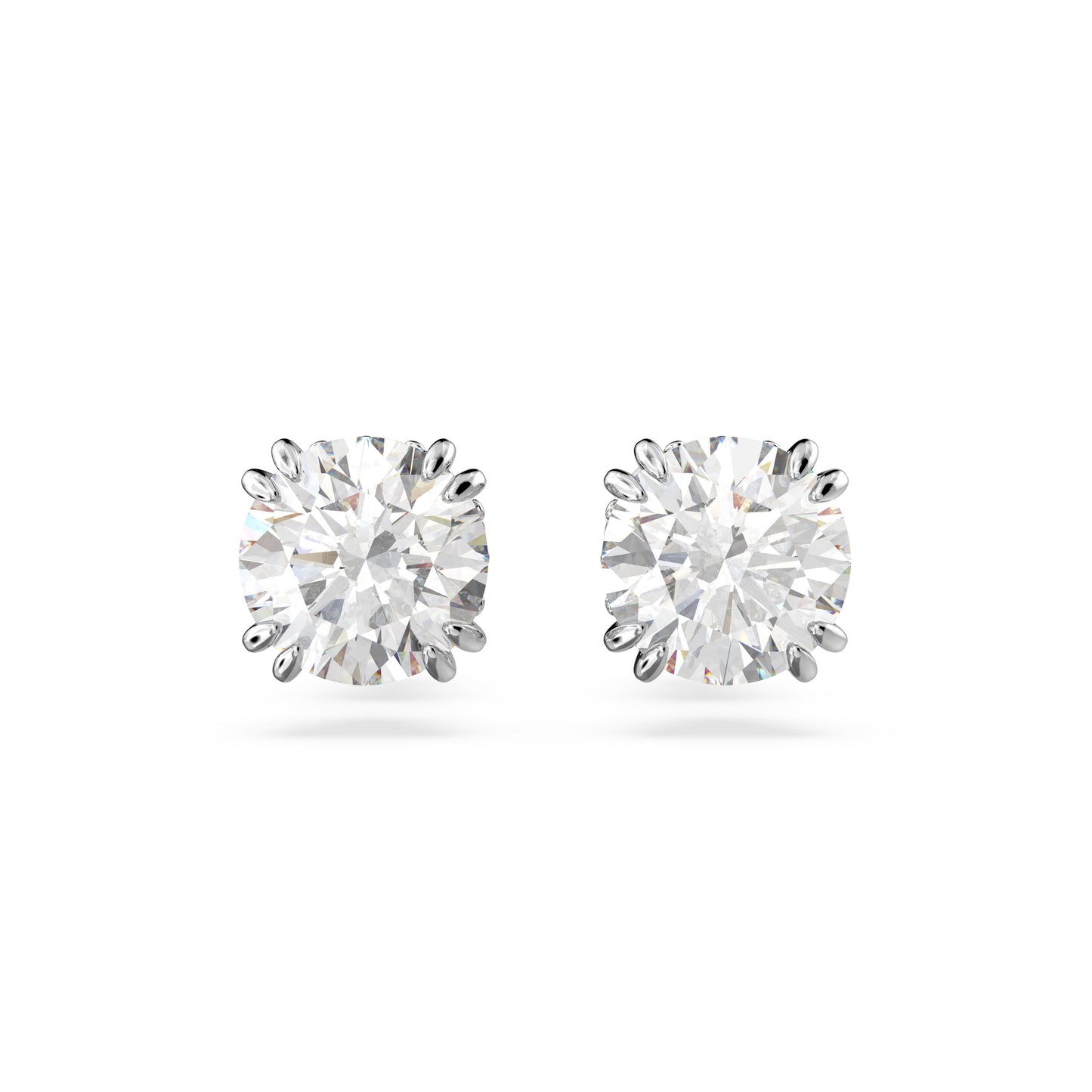 Pendientes de botón Stilla, Talla redonda, Blancos, Baño de rodio