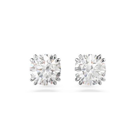 Pendientes de botón Stilla, Talla redonda, Blancos, Baño de rodio