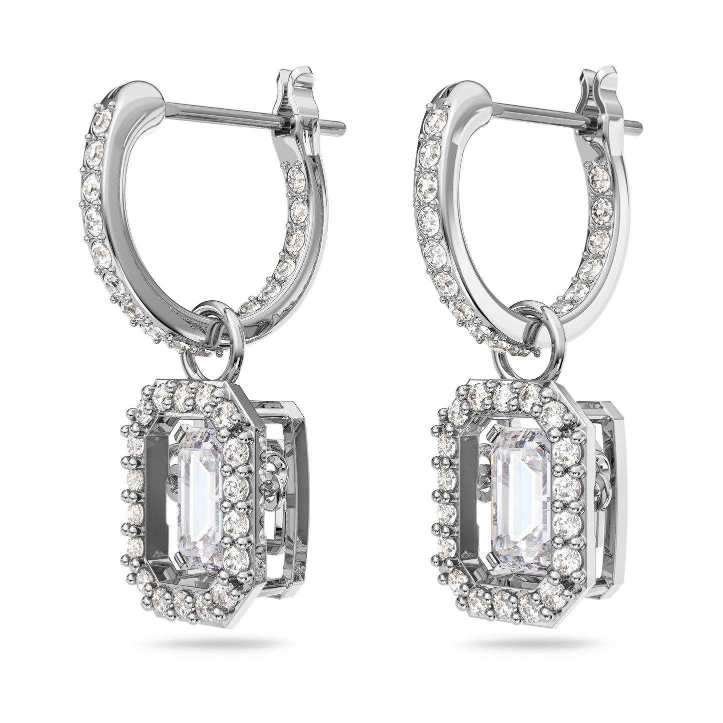 Pendientes Una Talla octogonal, Blancos, Baño de rodio