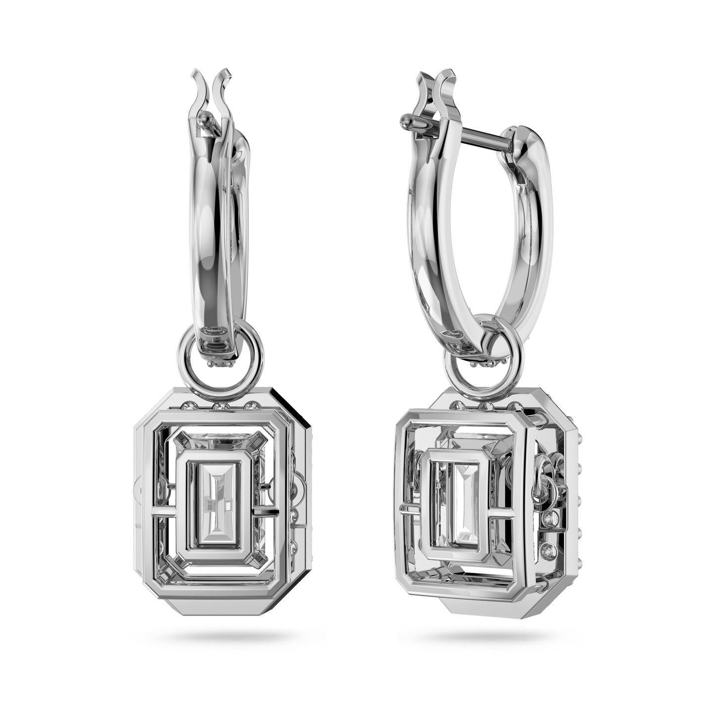 Pendientes Una Talla octogonal, Blancos, Baño de rodio