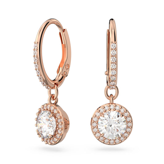Pendientes Constella, Talla redonda, Pavé, Blancos, Baño tono oro rosa