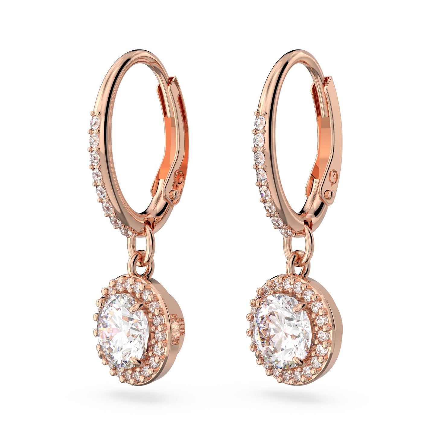 Pendientes Constella, Talla redonda, Pavé, Blancos, Baño tono oro rosa