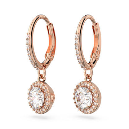 Pendientes Constella, Talla redonda, Pavé, Blancos, Baño tono oro rosa